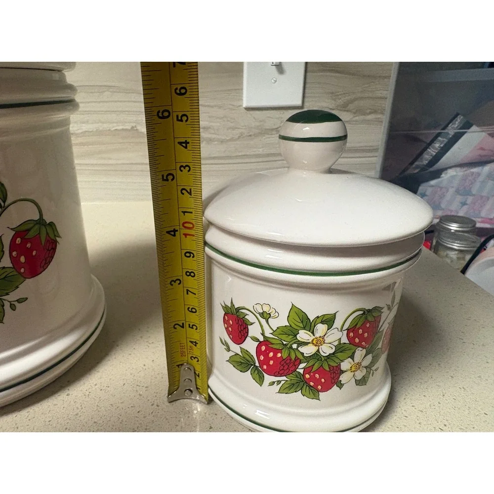 Vintage Strawberry Ceramic Canister Set 2 Piece Made in Japan Cottagecore farm